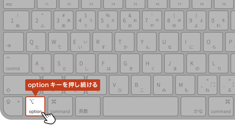 Macキーボードのoption キーを押している画像