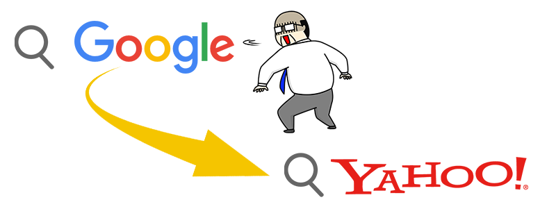 Google検索からYahoo!検索に変わってしまい、驚きをイメージさせている画像