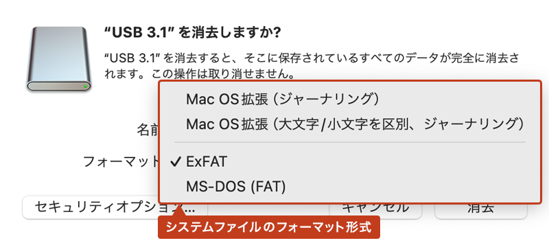 ファイルフォーマット形式の種類を説明している画像